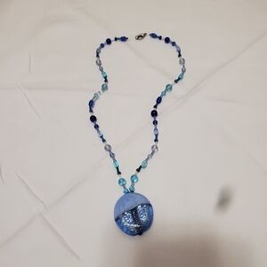 Beaded Necklace with Glass Pendant